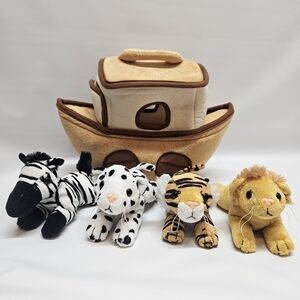Plush Noah's Ark with 4 Stuffed Animals Lion, Zebra, Tiger & White Tiger.